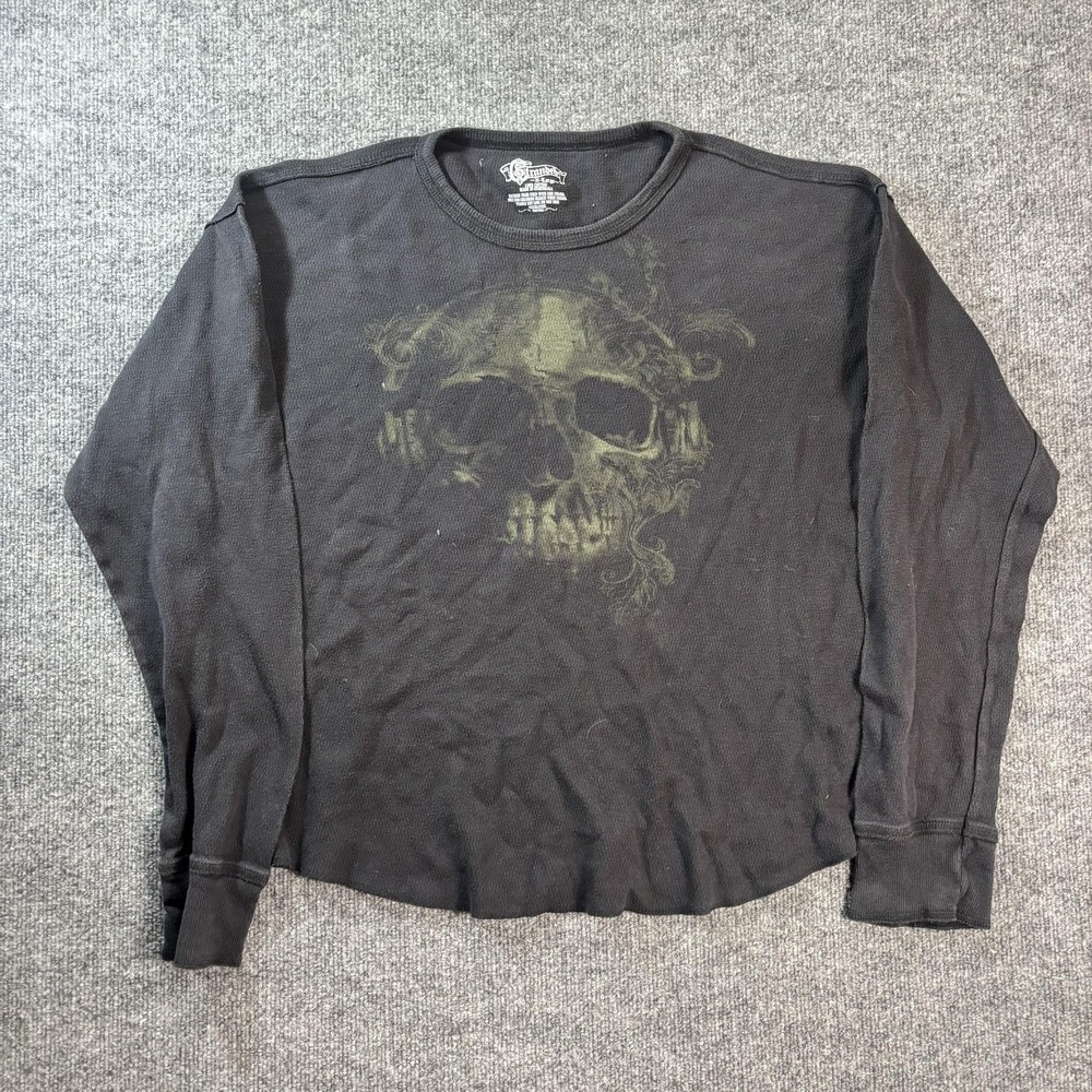 Stranded Shirt Mens XL Black Long Sleeve Skull Graphic Thermal Gothic Tee